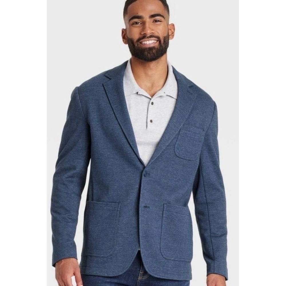 NWT Goodfellow & Co Men's XL Comfort Wear Knit Blazer Jacket Deep Blue Pockets